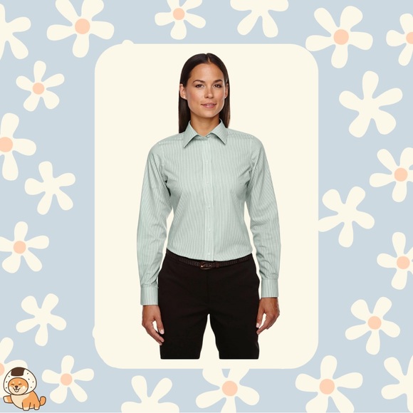 Baylor Embroidered Devon & Jones Ladies Crown Woven Banker Stripe Shirt, Sz Med - Picture 2 of 12